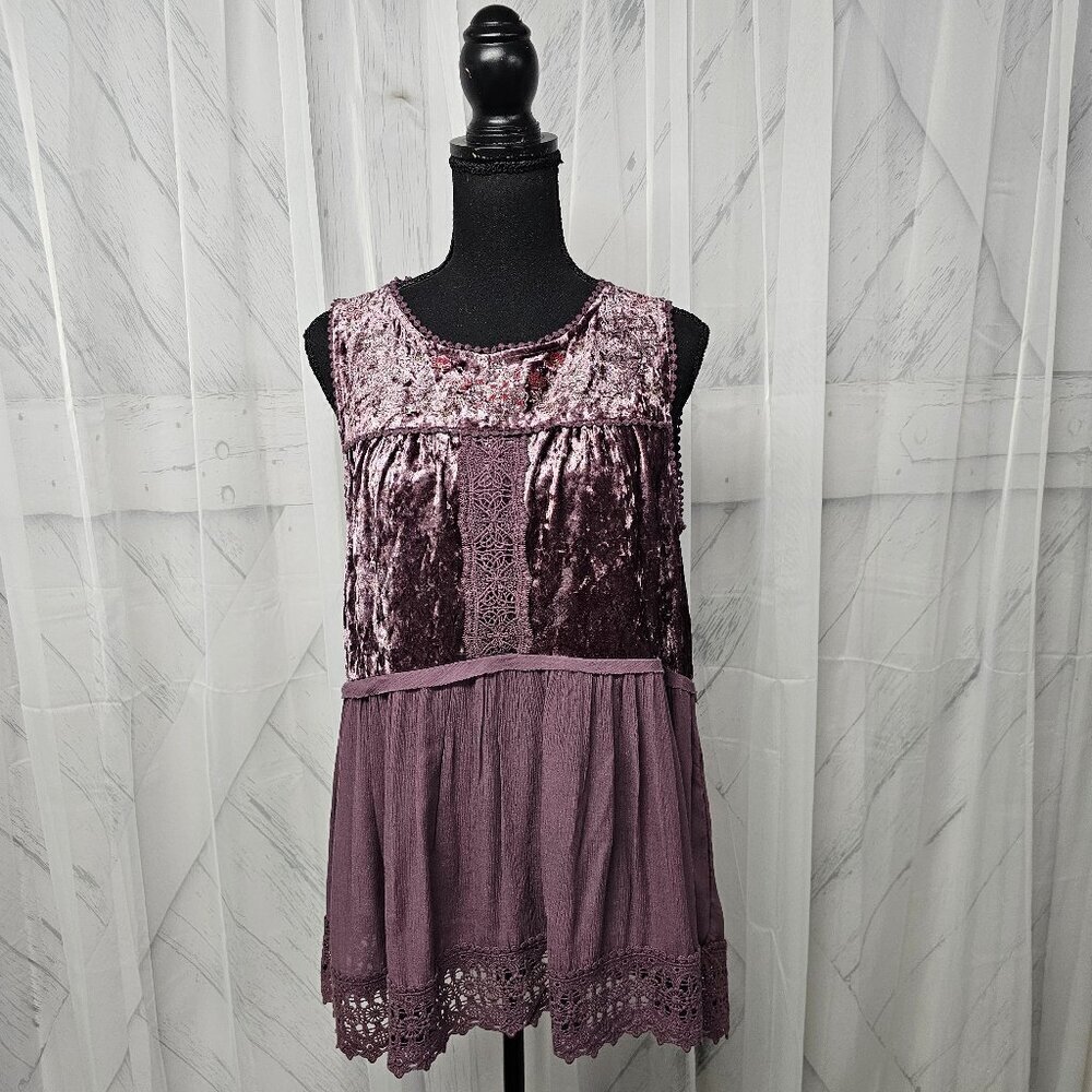 Knox Rose Plum Velour Fairy Grunge Crochet Boho Tank Size L